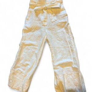Preppy coastal white linen blend pants with tie waist
